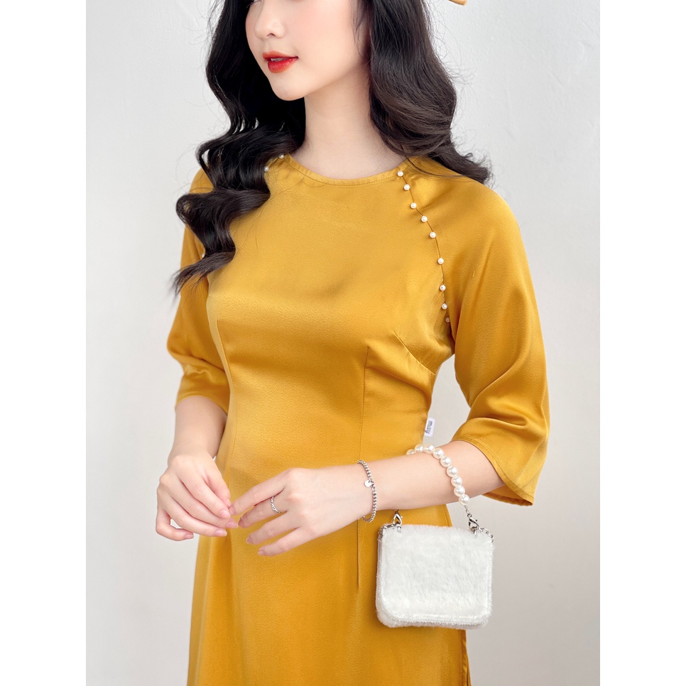[HÀNG CÓ SẴN] Áo Dài lụa cổ tròn May Boutique màu Vàng ADT20D_112.023