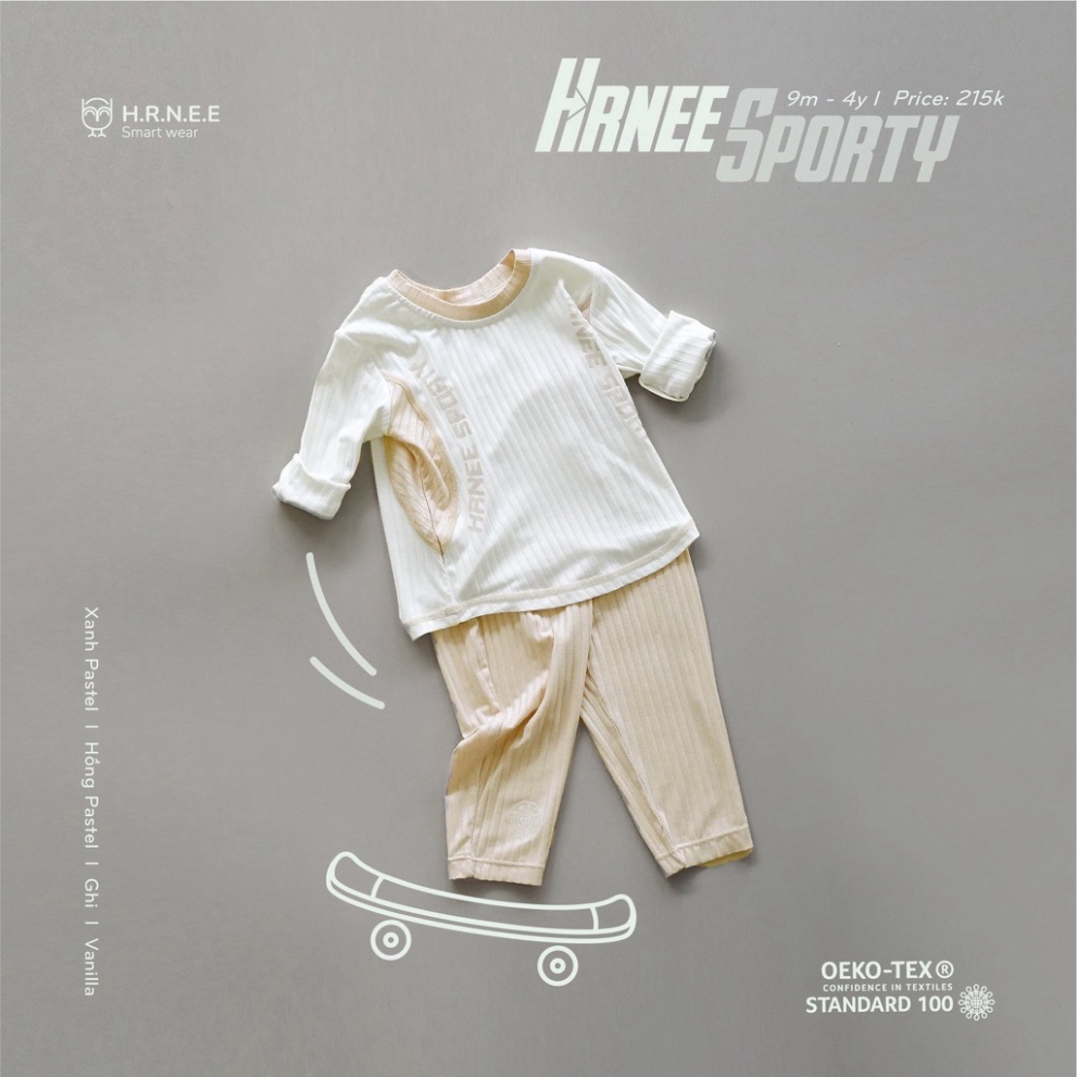 Bộ dài tay cài vai trẻ em hãng Hrnee vải sợi sồi cao cấp cổ tròn - BST HRNEE