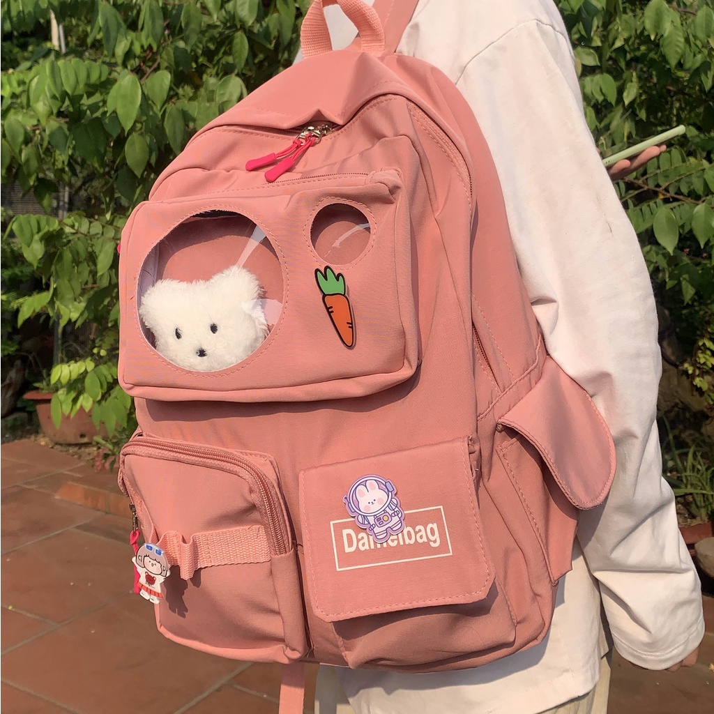 Balo đi học thời trang ULZZANG chống nước nhiều ngăn đựng laptop, đi chơi, du lịch tặng kèm gấu và sticker ngẫu nhiên
