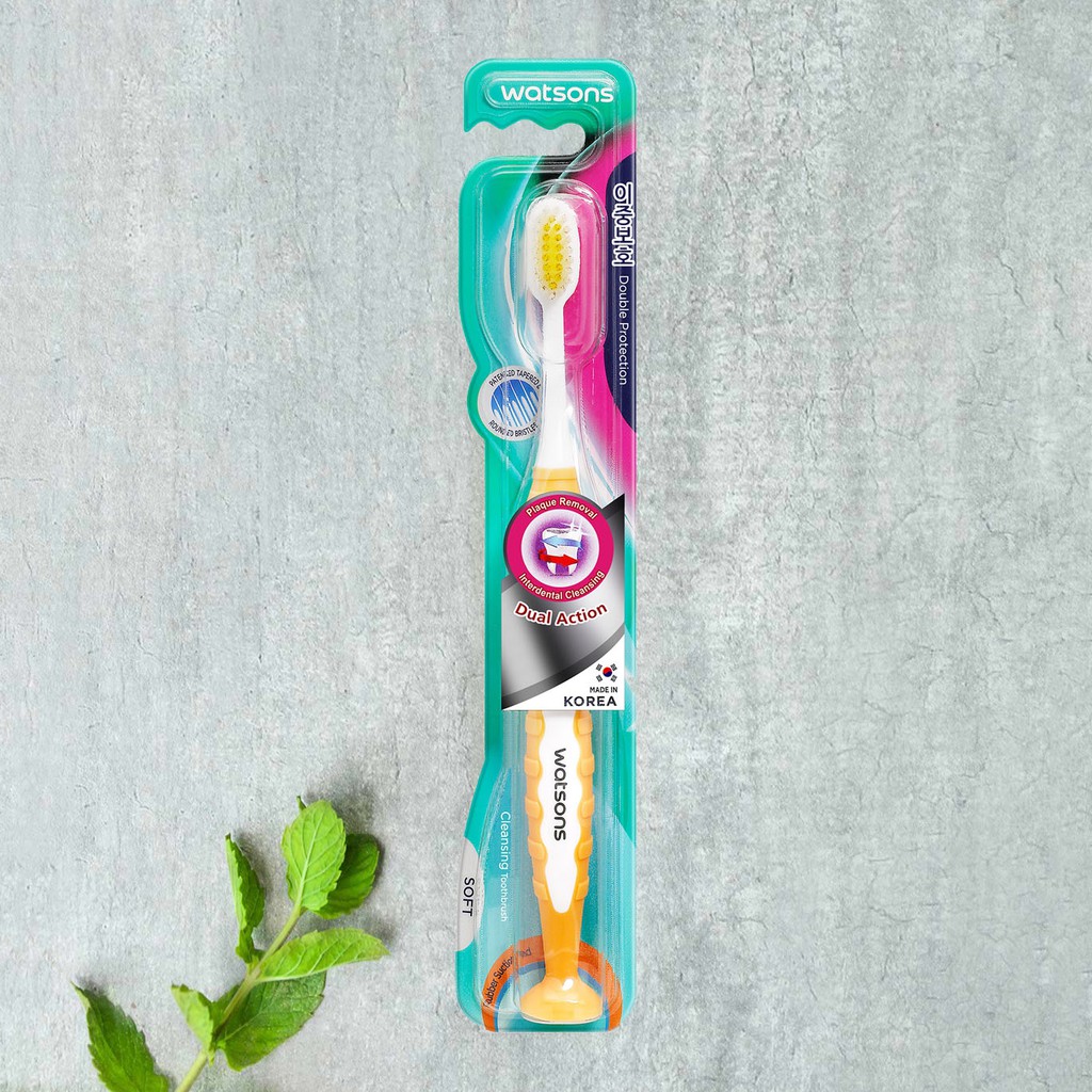 Bàn Chải Đánh Răng Watsons Double Protection Dual Action Toothbrush Lông Tơ Làm Sạch Vượt Trội 1 Cây