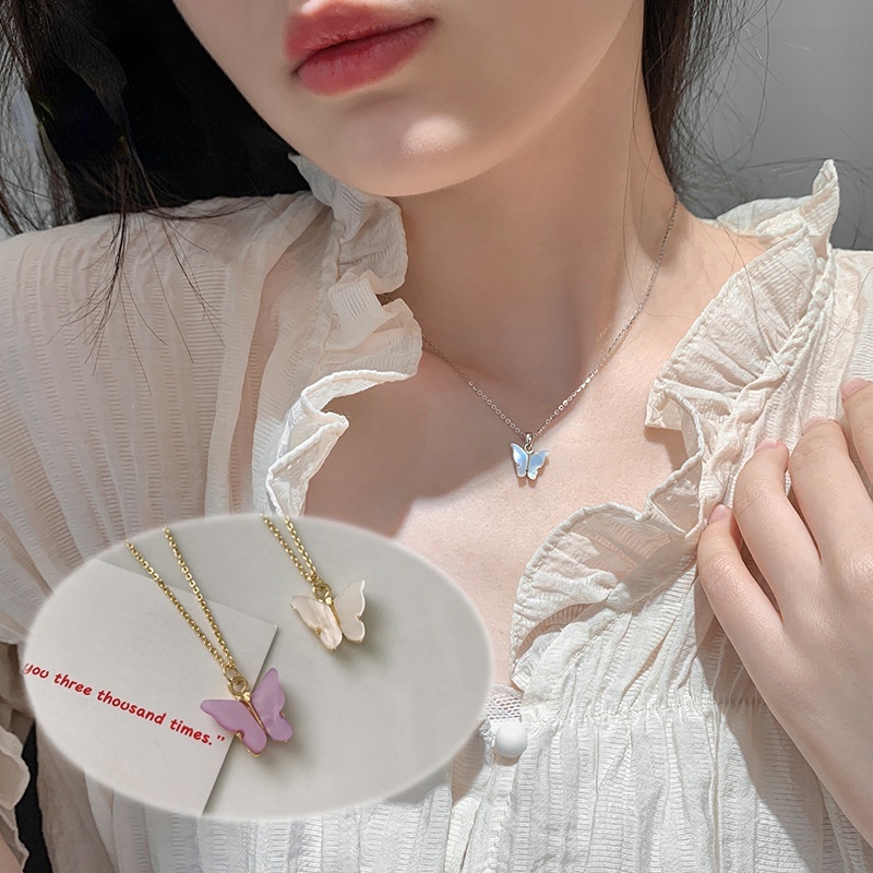 Vòng cổ Mặt Hình Bướm Mini Nhiều Màu Sắc Phong Cách Hàn Quốc Cổ Điển Dành Cho Nữ