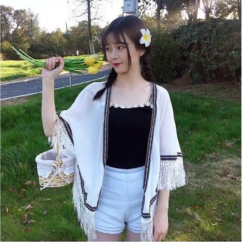 Kimono áo khoát choàng bikini tua rua cho nữ mặc đi biển du lịch sang chảnh AC005 | BigBuy360 - bigbuy360.vn