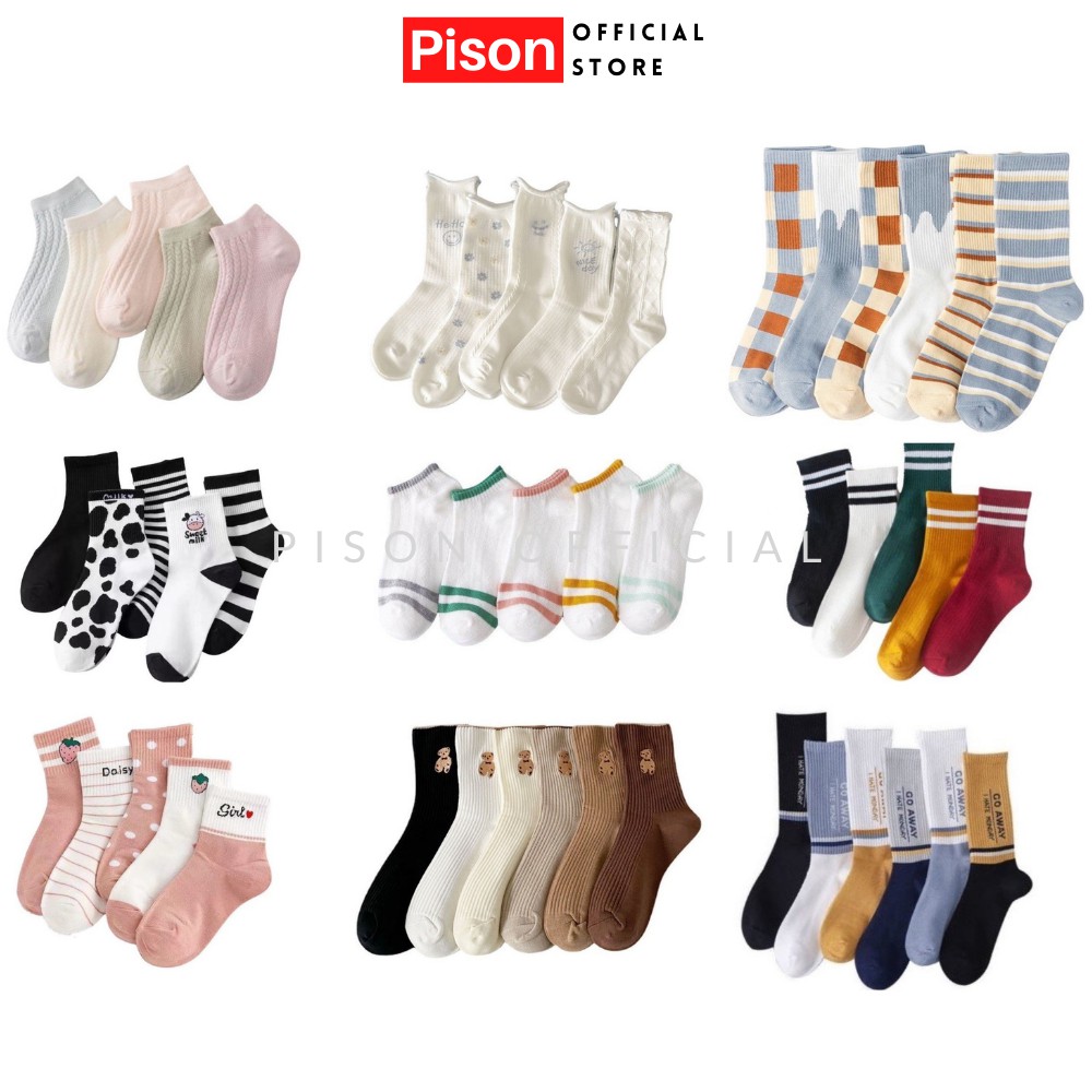 Tất chân cổ cao ngắn unisex chất vải mềm dày thoáng khí Pison, vớ Ulzzang nhiều màu - 01 đôi