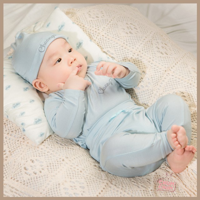 Set Bộ Dài Cotton Cúc Chéo Summer Xanh Da Trời 0-6M Chaang Babychumchum