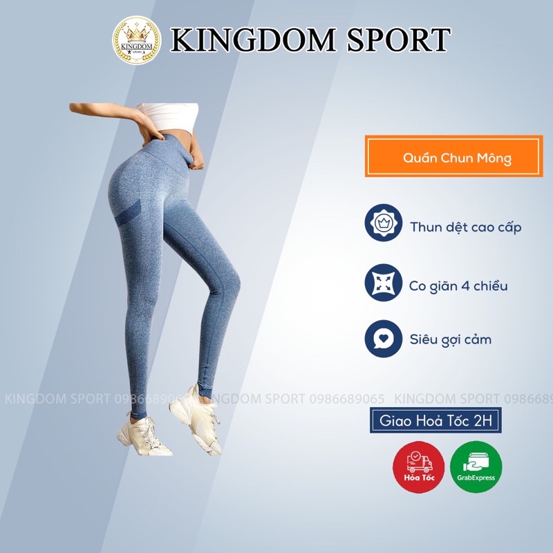 Quần Chun Mông Nữ Tập Gym Yoga Cao Cấp, Nâng Mông Cạp Cao KINGDOM SPORT Chất Dệt Kim Co Giãn 4 Chiều