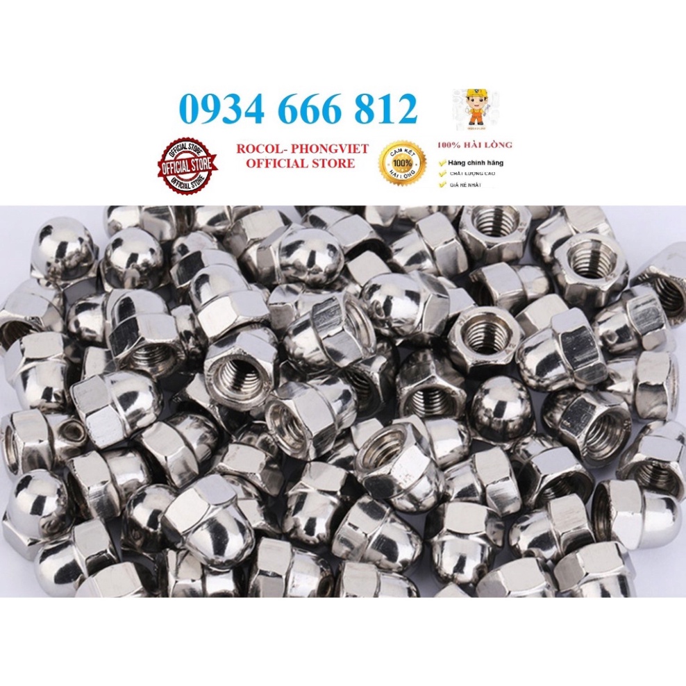 Set 50c và 10C Đai ốc mũ, ecu mũ inox201 M4, M5, M6, M8, M10