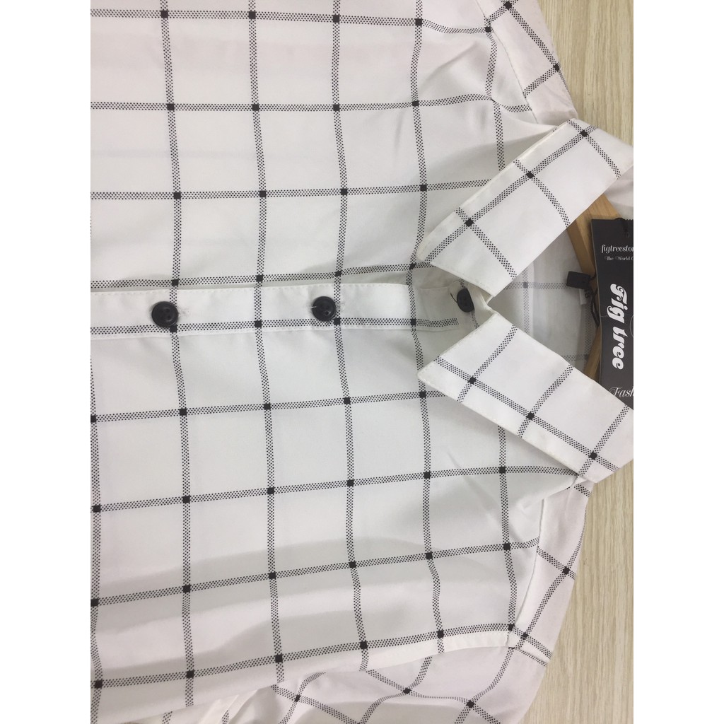 Áo sơ mi nữ sọc caro trắng