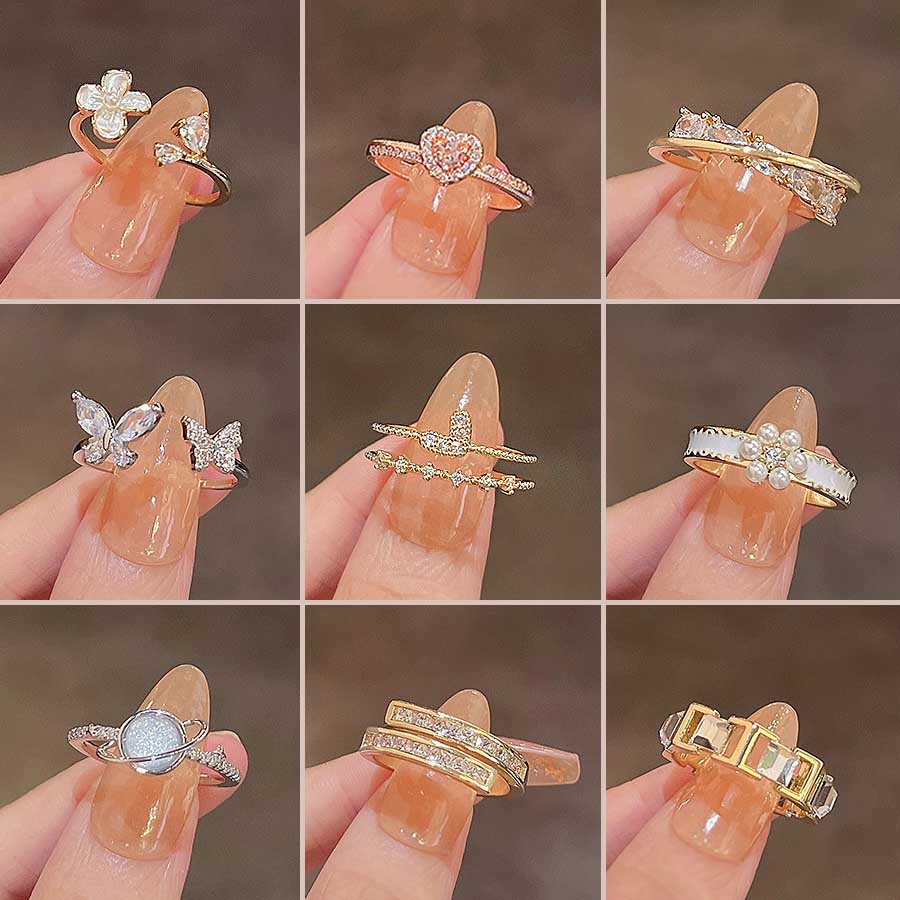 Nhẫn Mạ Vàng / Bạc 925 Đính Đá Zircon Nhiều Kiểu Dáng Thời Trang Hàn Quốc