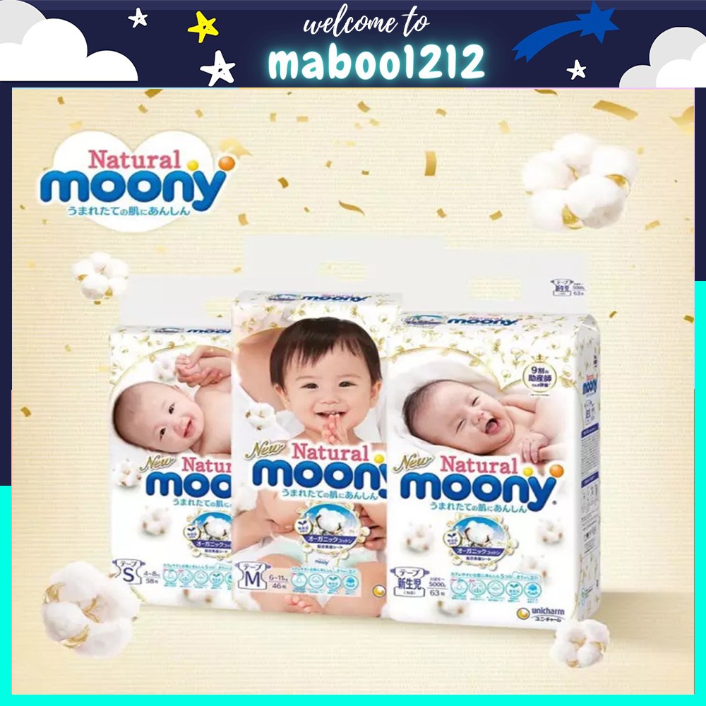 Bỉm Moony Natural trắng nội địa Nhật quần/dán size NB63/S58/M48/L36/XL32