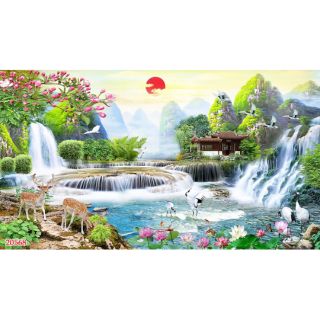 Tranh dán tường 3D phong cảnh thiên nhiên thác nước KT 120x80cm