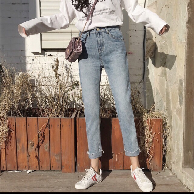 Quần slim baggy jeans mềm màu xanh đá ulzzang kèm ảnh thật hàng sẵn ở shop