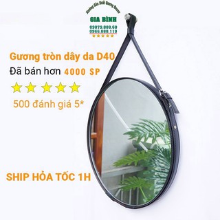 Gương Treo Tường - Gương Tròn D40 Dây Da Simili Cao Cấp - Đường Kính 40cm [ĐÓNG HỘP - FULL PHỤ KIỆN]