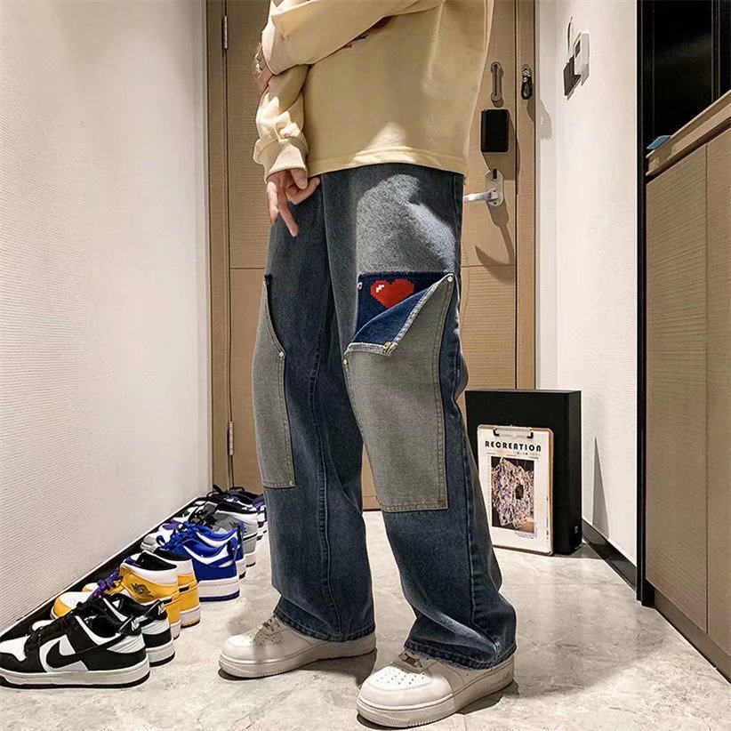 Quần jeans ống rộng phong cách hàn quốc thời trang mùa thu cho nam quần baggy nam phong cách hàn quốc bigsize unisex quần jean rách gối  simple retro thiết kế túi trang chủ