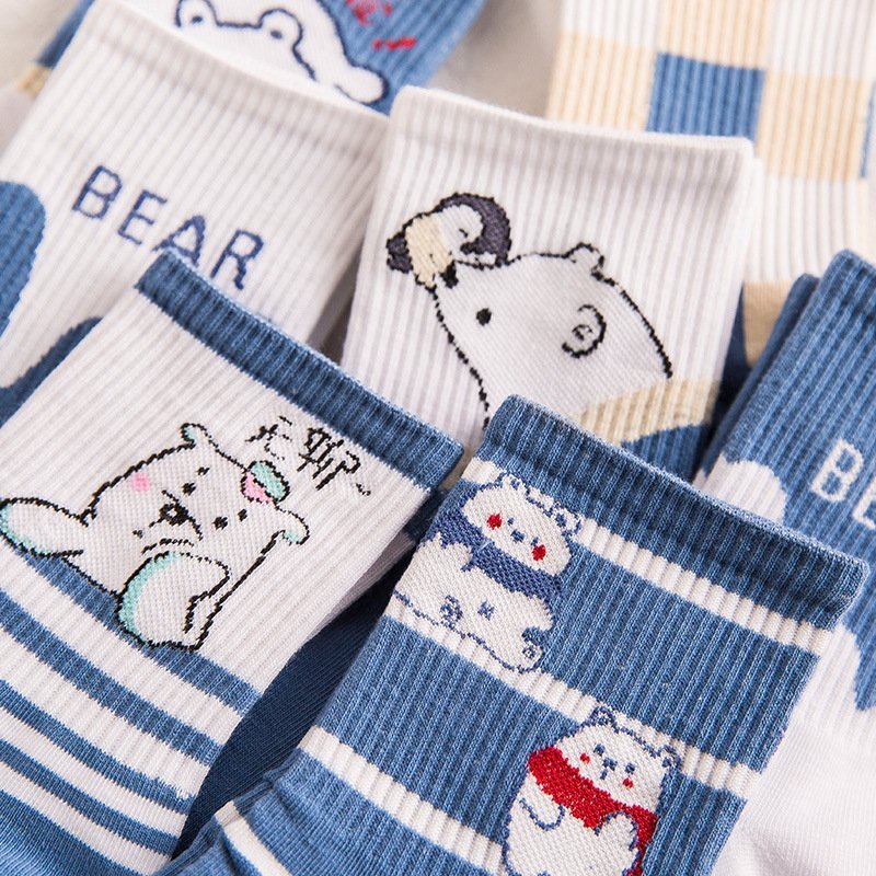Tất cao cổ Pohanu vớ in hình gấu bắc cực vớ cotton co dãn thời trang Hàn Quốc TN138