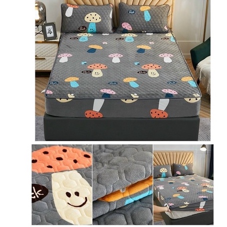 Bộ ga gối nỉ nhung trần bông cao cấp hoạ tiết nhập khẩu đủ size