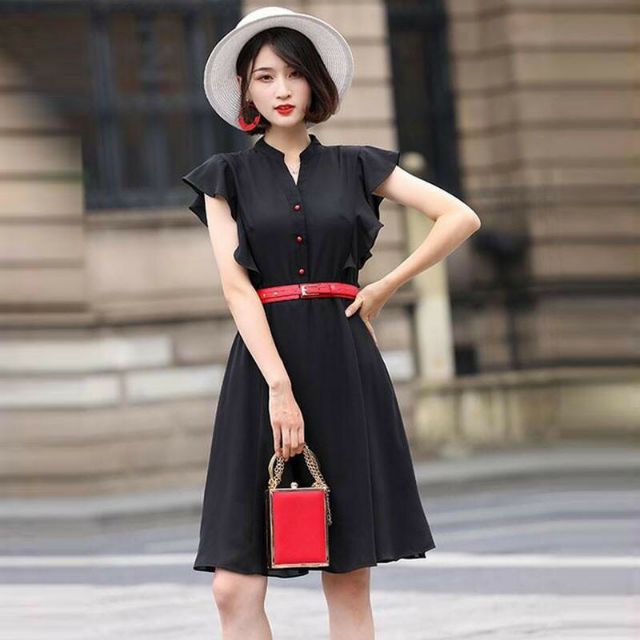 Đầm Cao Cấp Voan Cổ Trụ V Cánh Tiên Xòe (đầm dự tiệc cao cấp) tặng hoa tai cute