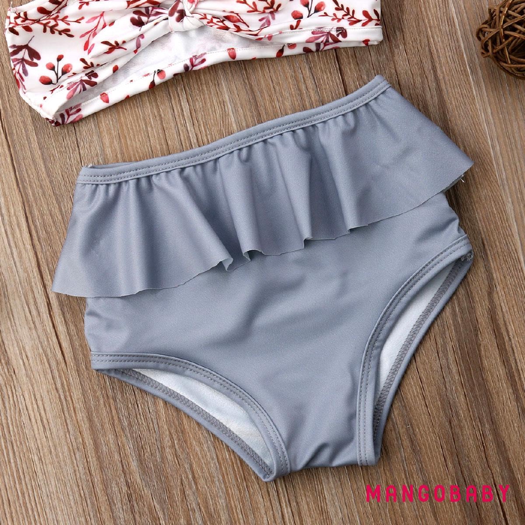 Bộ Đồ Bơi Bikini Nhún Bèo Lưng Cao In Họa Tiết Da Báo Cho Bé Gái