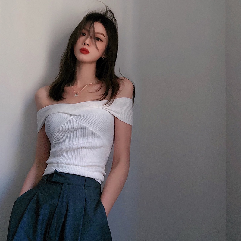 QKOOLE Áo dệt kim  phong cách Hàn Quốc quyến rũ cho nữ