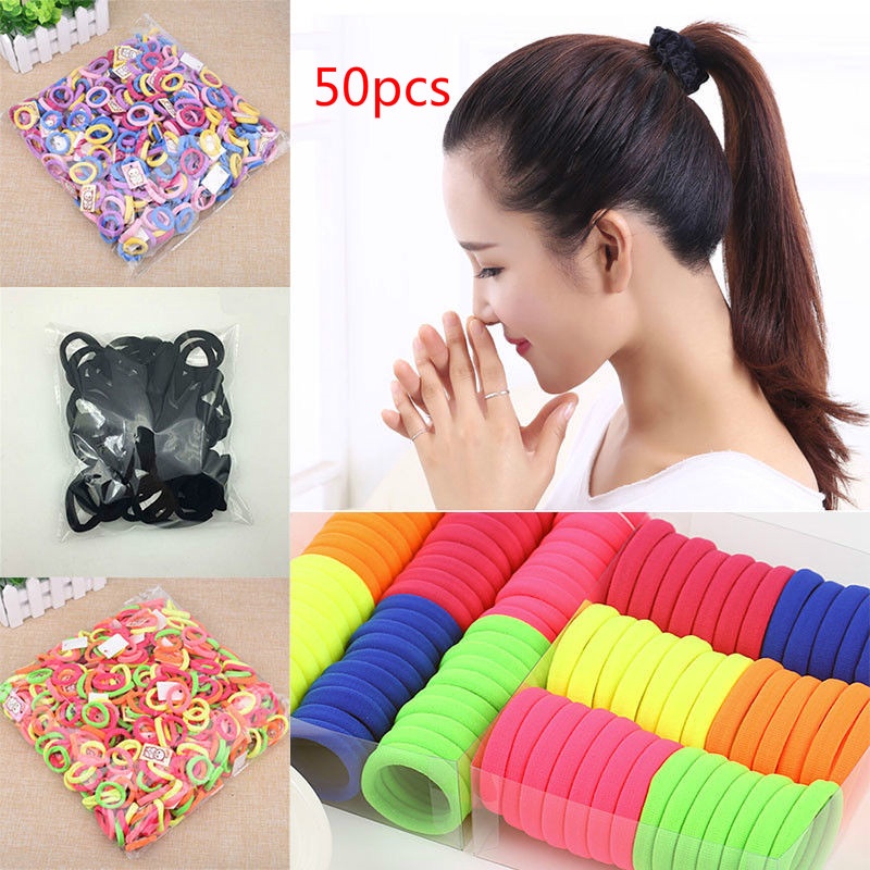 Set 50 Dây Cột Tóc Co Giãn Thời Trang Mới Cho Nữ