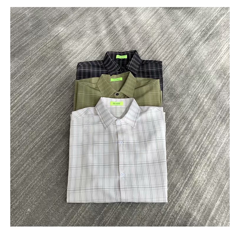 Áo Sơ Mi Nam Tay Ngắn Màu Trơn Họa Tiết Kẻ Sọc Caro Phong Cách Hàn Quốc
