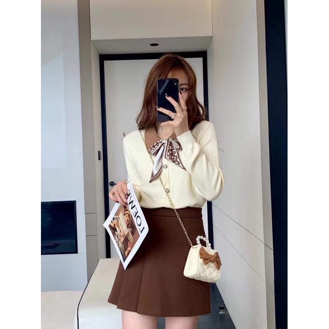 Áo len cổ nơ khăn 4 màu