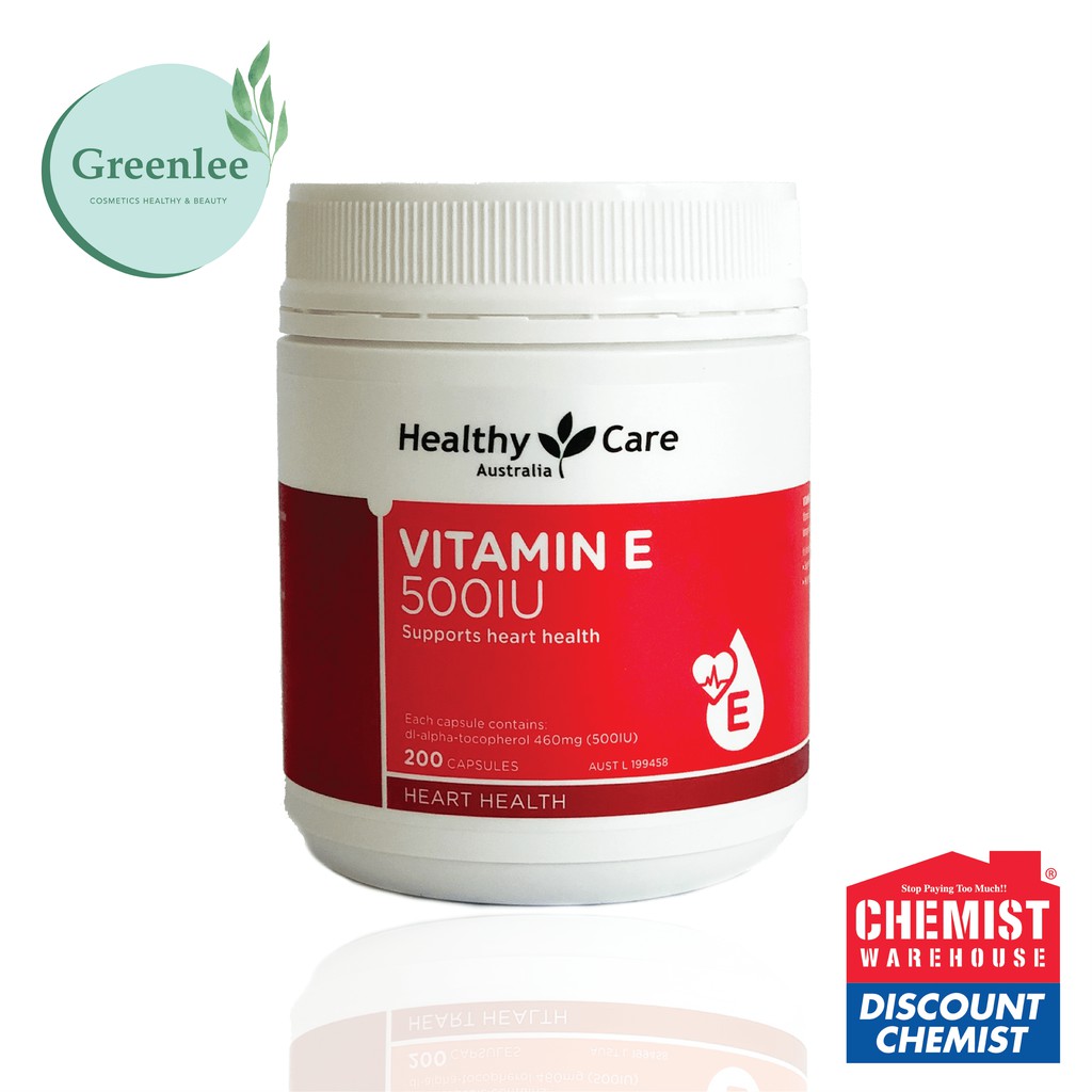 Viên uống Vitamin E Healthy Care 500IU, Úc (200v) hỗ trợ tái tạo, Làm Đẹp da và tóc, cải thiện các vết thâm nám