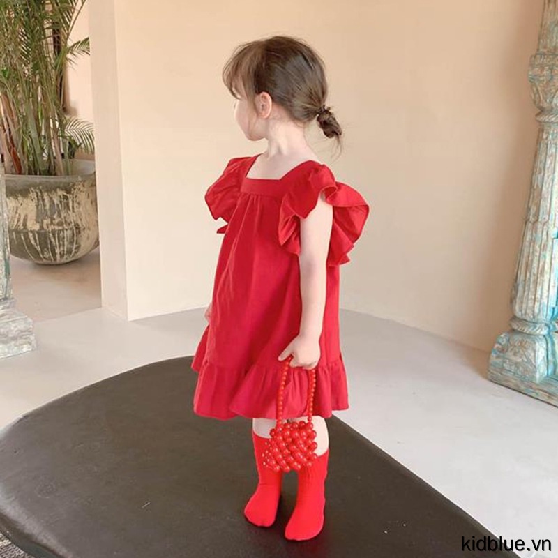 Đầm Công Chúa Cổ Vuông Thắt Nơ Lưng Thời Trang Mùa Hè Cho Bé Gái 3-8 Tuổi