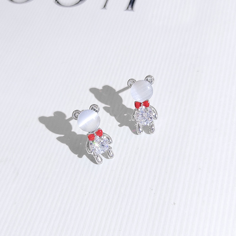 [Jiudoulan] Bông Tai Đá Opal Hình Gấu Dễ Thương Thời Trang Cho Nữ