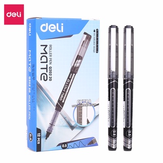 Bút ký mực gel xanh đen ngòi 0.5mm Deli nhanh khô nét viết đều đẹp lâu hết mực thân bút trong suốt kiểm tra lượng mực