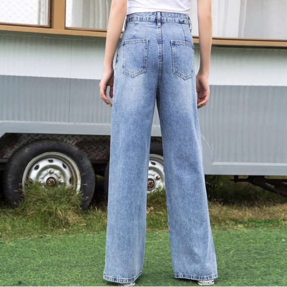[Size 32-35] Quần Suông Dài Nhạt Rách 391.2, Lưng Cao Qua Rốn, Không Giãn - Quần Ống Rộng Bigsize