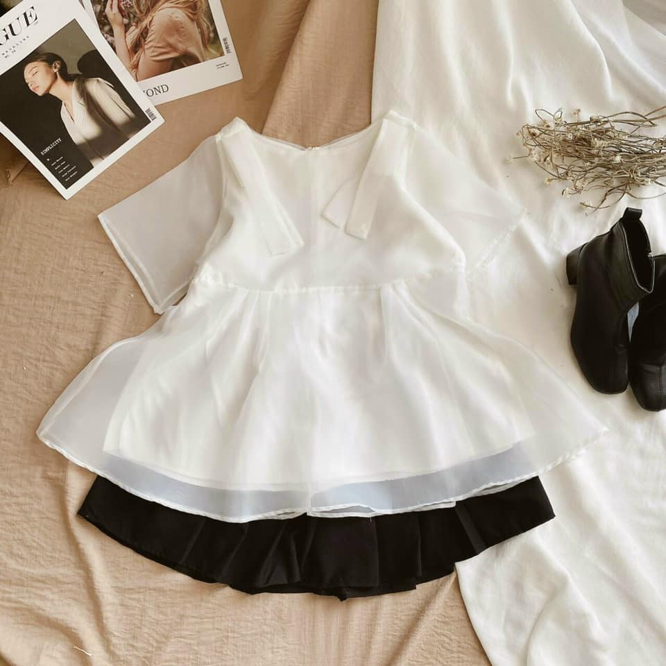 Set áo voan trắng phối quần váy🍀teen girl🍀ảnh thật, vải voan chân váy xếp ly, tách set vẫn OK