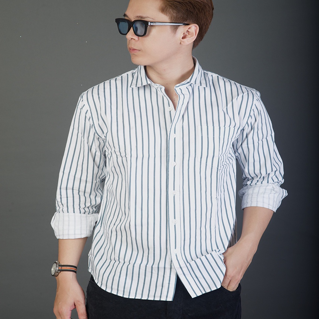 Áo Sơ Mi Nam Sọc Đen Trắng GU CHẤT Phong Cách Hàn Quốc Vải Cotton GUSM01