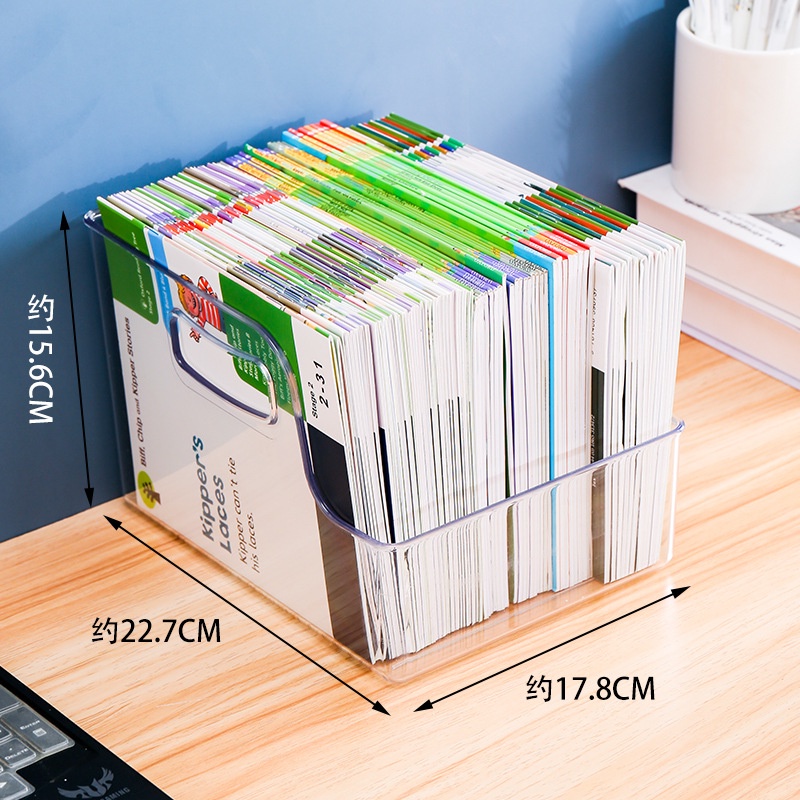 Khay đựng sách trong suốt để bàn, Hộp lưu trữ sách cố định sáng tạo có tay cầm tiện lợi
