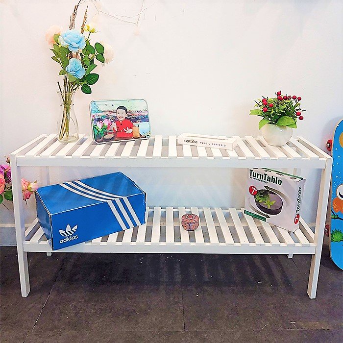 Kệ gỗ đa năng màu trắng 2 tầng dài 100cm phong cách hàn quốc.