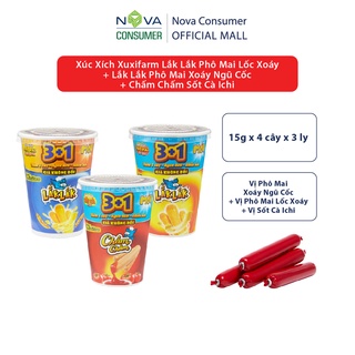 [Combo 3 ly] Xúc Xích Xuxifarm Lắk Lắk Phô Mai Lốc Xoáy + Lắk Lắk Phô Mai Xoáy Ngũ Cốc + Chấm Chấm Sốt Cà Ichi (3 ly)