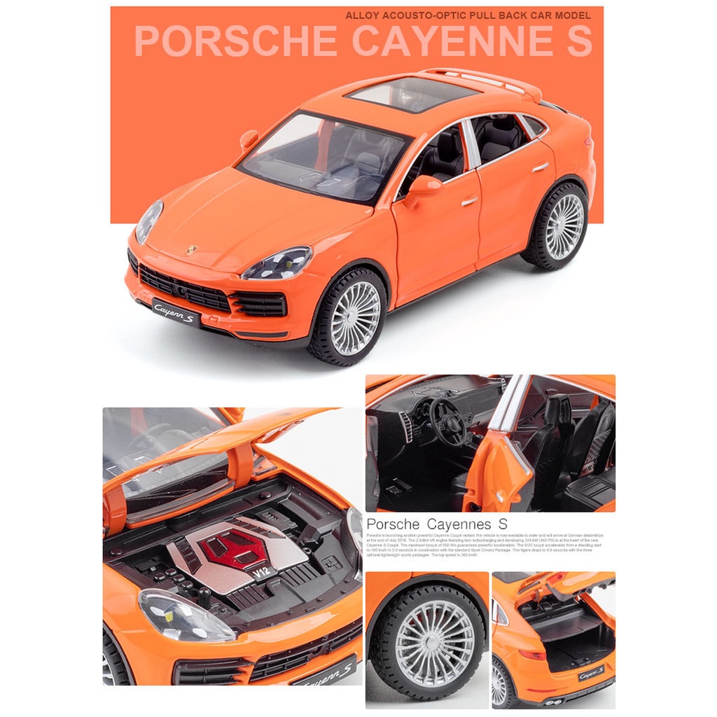 Mô hình xe hơi porsche cayenne s tỉ lệ 1:24 - thân xe hợp kim chắc chắn mở full cửa cốp capô có đèn và âm thanh