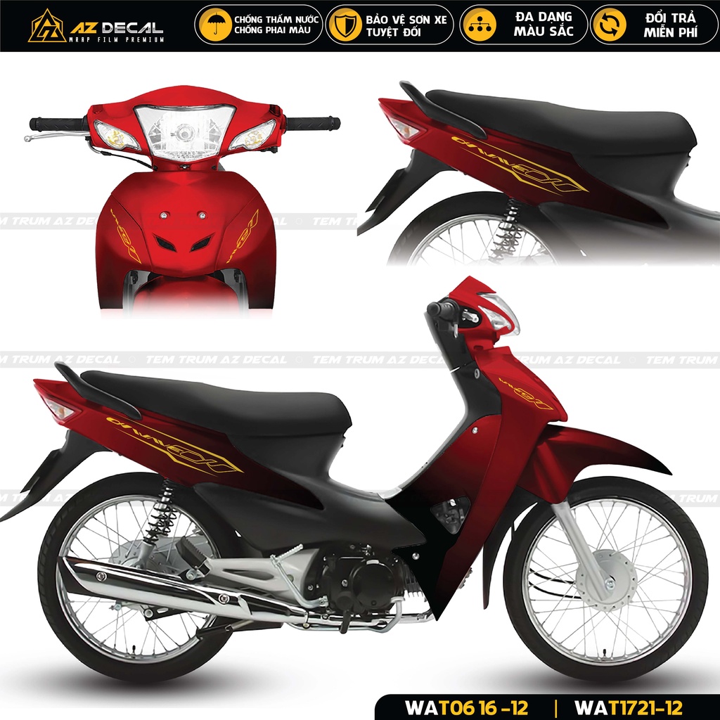 Tem Trùm Wave 100 110 Đẹp Hiệu Ứng Chuyển Màu Gradient | WAT-12 | Tem Dán Xe Wave Alpha Cao Cấp Decal Đỏ Đen Trắng Hồng