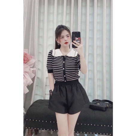 Áo kiểu nữ FM Style polo chất len tăm tay ngắn hoạ tiết sọc thời trang thanh lịch hàn quốc 211002001