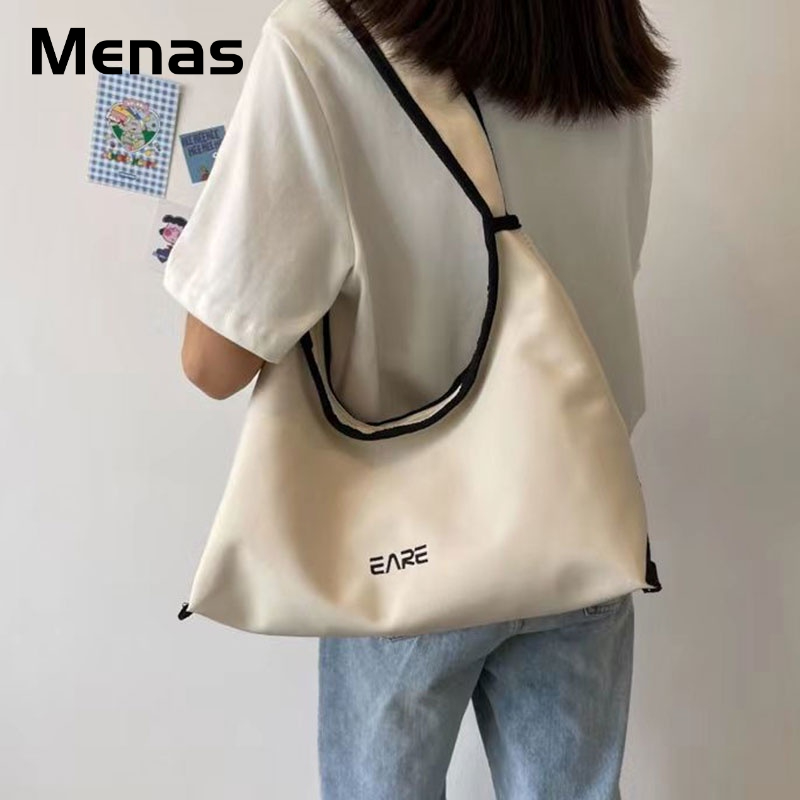 Menas Túi tote Đeo Vai Bằng Vải canvas Màu Tương Phản Đơn Giản Thời Trang Hàn Quốc Sức Chứa Lớn Cho Học Sinh