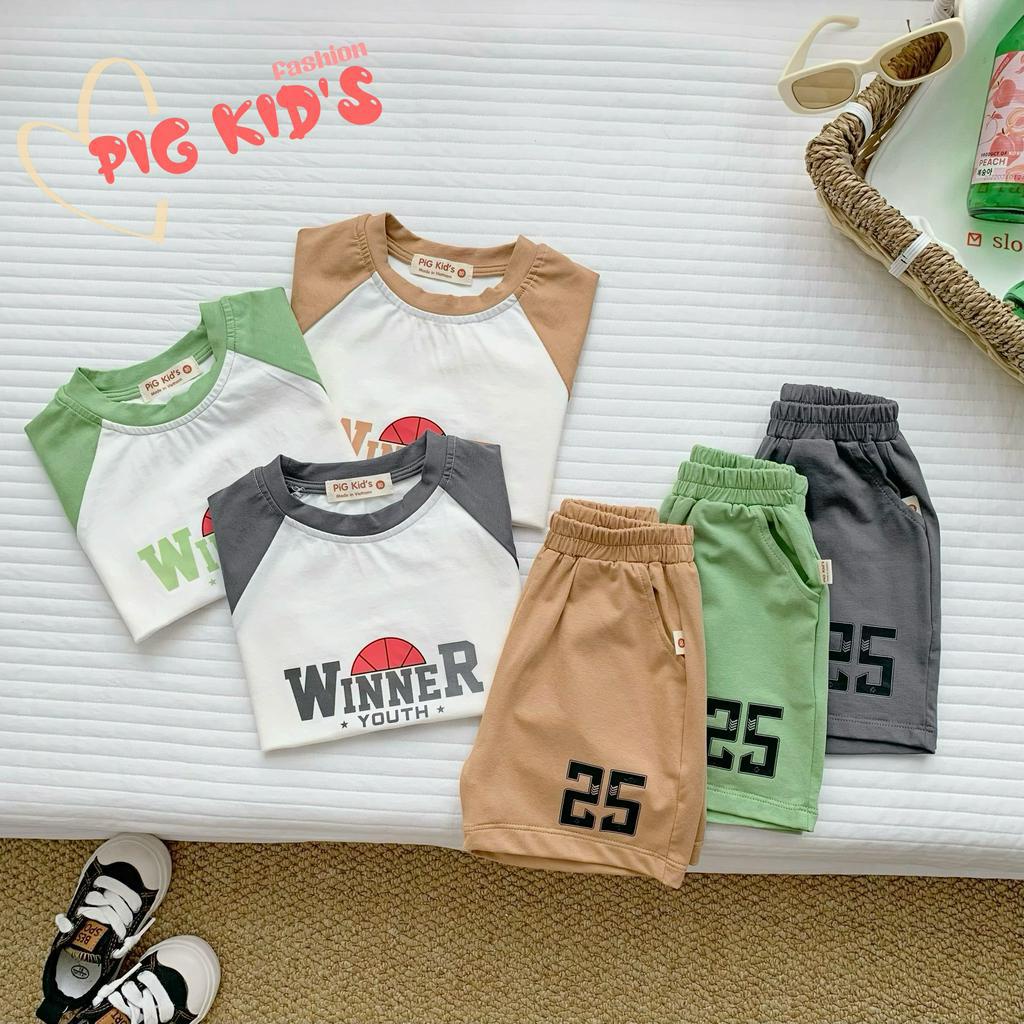 Bộ cotton cộc tay mềm mát unisex cho bé, bộ thun cotton co dãn tay phối năng động