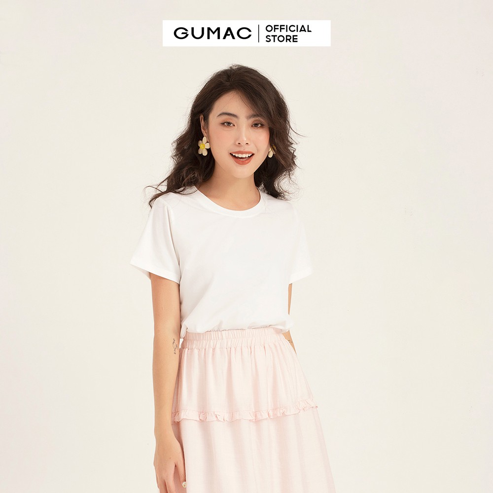 [Mã WABRGTET giảm 10% đơn 250k] Áo thun nữ tay ngắn trơn cơ bản GUMAC màu trắng thiết kế trẻ trung, AMB135