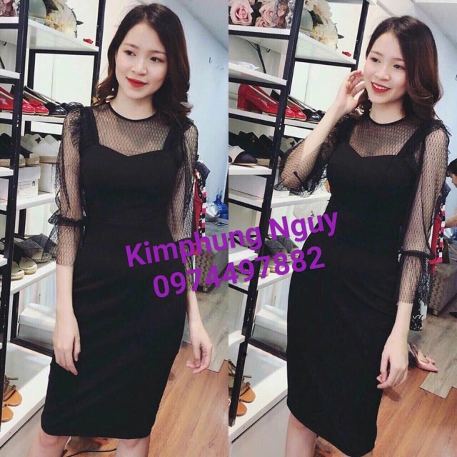 Đầm body phối lưới