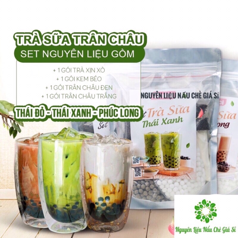 SET NGUYÊN LIỆU LÀM TRÀ SỮA PHÚC LONG-TRÀ THÁI-TRÀ SỮA TRÂN CHÂU ĐƯƠNG ĐEN LOẠI 3 LÍT