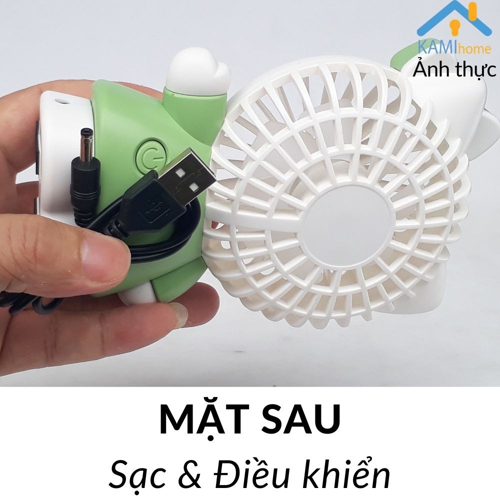 Quạt mini cầm tay và để bàn Pin sạc tích điện Thú dễ thương mã 17021