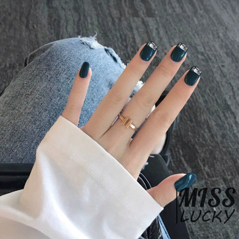 [Hàng mới về] 24 Móng tay giả đính đá 3D lấp lánh thời trang kèm keo dán
