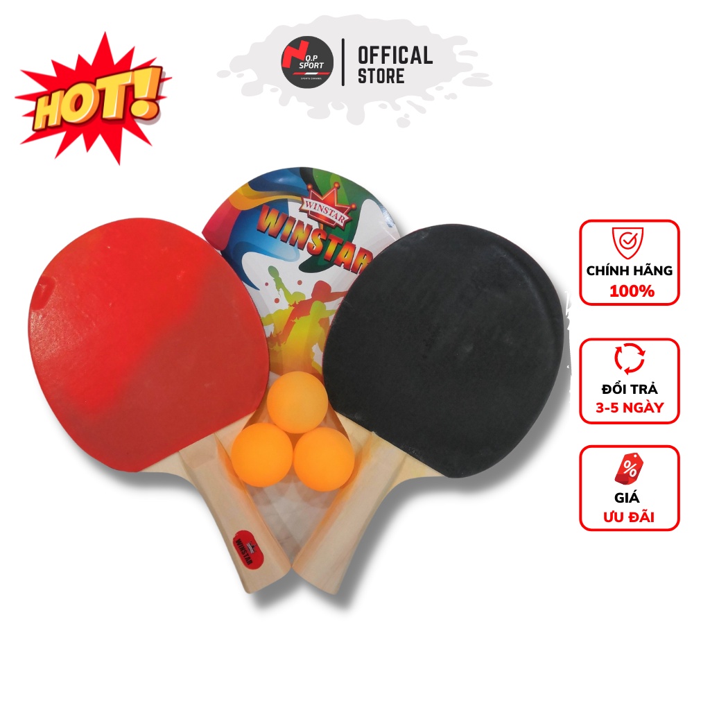 Bộ 2 Vợt Bóng Bàn Thương Hiệu WINSTAR Chất Liệu Gỗ Ép Cao Cấp Có Mút Đàn Hồi Tốt_Tặng Kèm 3 Quả Bóng Bàn Đi Kèm