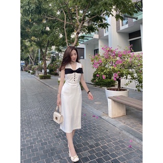 Váy dài nơ ngực khuy bọc