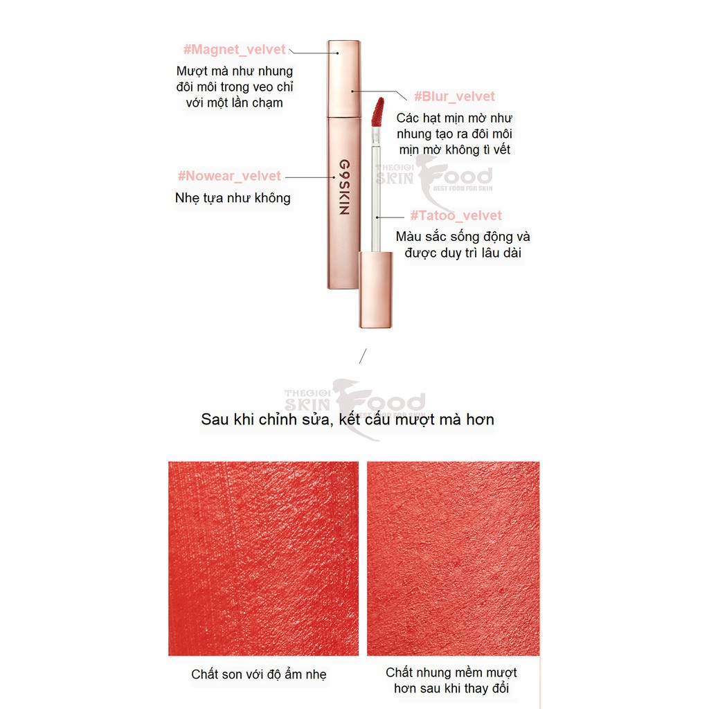 [CHÍNH HÃNG]  Son Kem Lì, Siêu Mịn Mượt, Lên Màu Chuẩn G9Skin First V-Fit Velvet Tint 3.5g