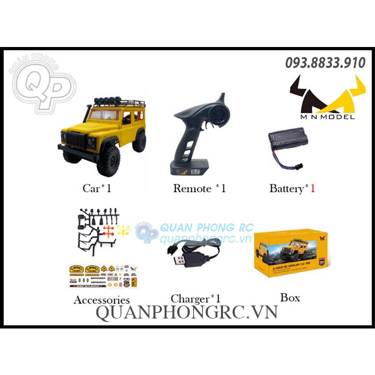 Xe Điều Khiển MN98 1:12 2.4G 4WD Defender Off-Road Rock Crawler With LED