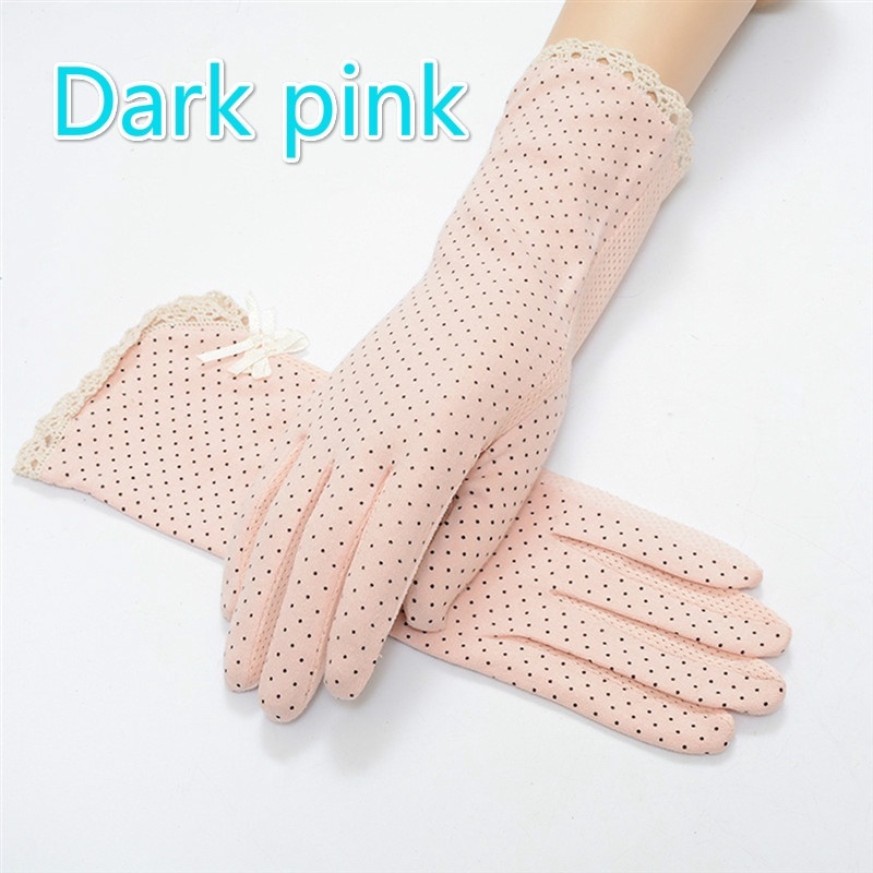 Găng tay cotton chống nắng họa tiết chấm bi cho nữ